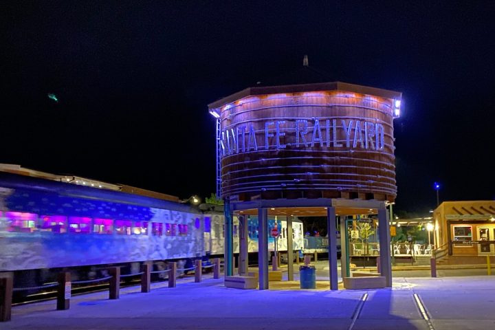 a store front at night