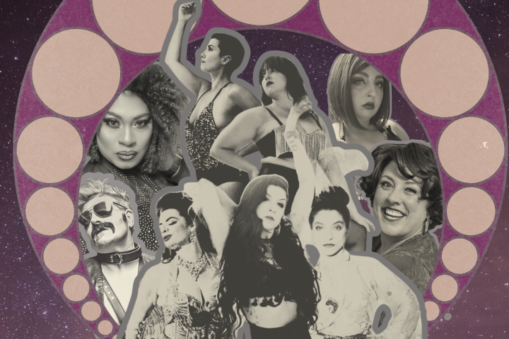 Poster featuring a variety show with performers in dynamic poses against a cosmic background.