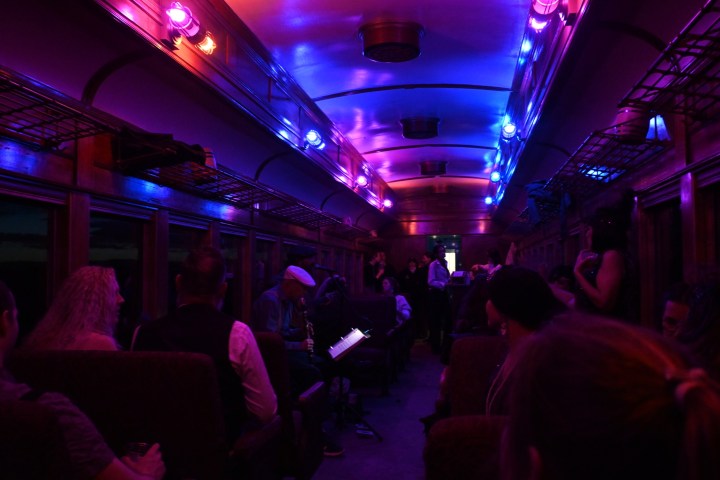 a group of people in a dark room